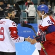 GANGNEUNG, SOUTH KOREA - FEBRUARY 24: The Czech Republic's Martin Erat #91 and Canada's Linden Vey #91 shake hands following Canada's 6-4 bronze medal game win at the PyeongChang 2018 Olympic Winter Games. (Photo by Andre Ringuette/HHOF-IIHF Images)

